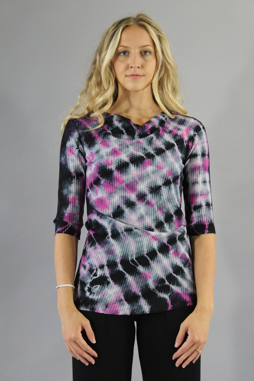 Blouse Heyne Bogut Tie Dye Noir/crème - Manches 3/4 - Top Femme M - Grunge Bohème