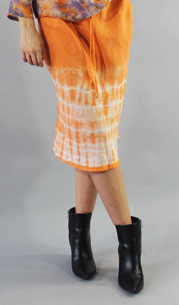 Archive Linen Drawstring Skirt Orange