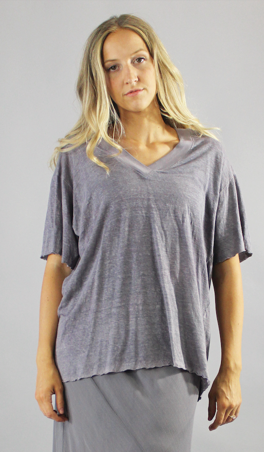 Archive Linen Knit Grey V-Neck Cozy Top